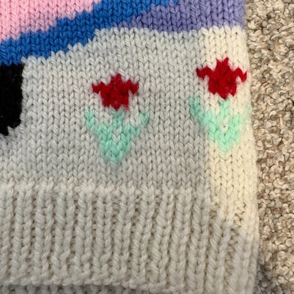 Handknit Vintage children sweater graphic cute 6 yrs purple spring cottagecore - Picture 4 of 14